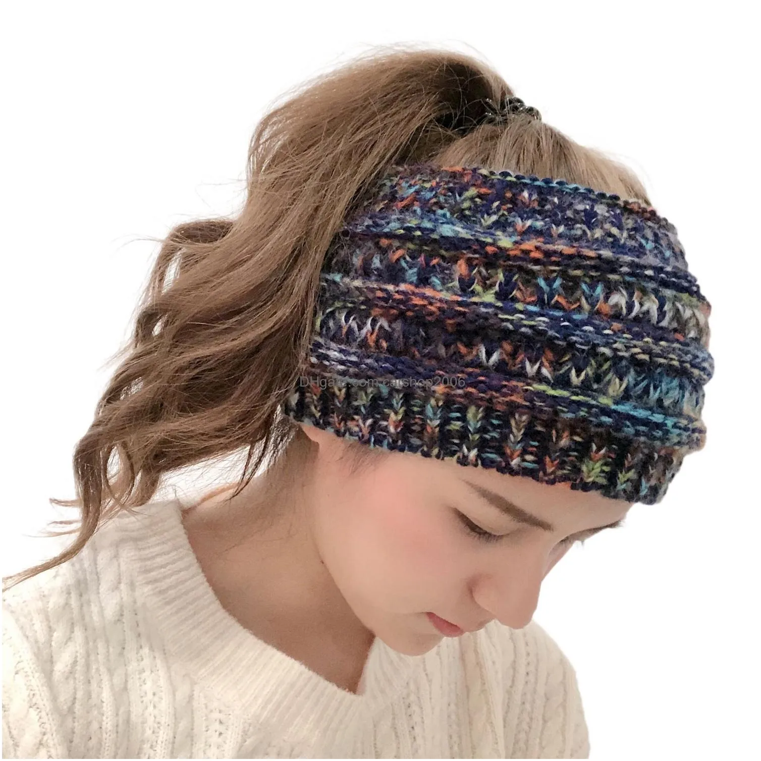 colorful knitted headband women winter sports headwrap hairband turban head band ear warmer beanie cap headbands hair accessories dbc