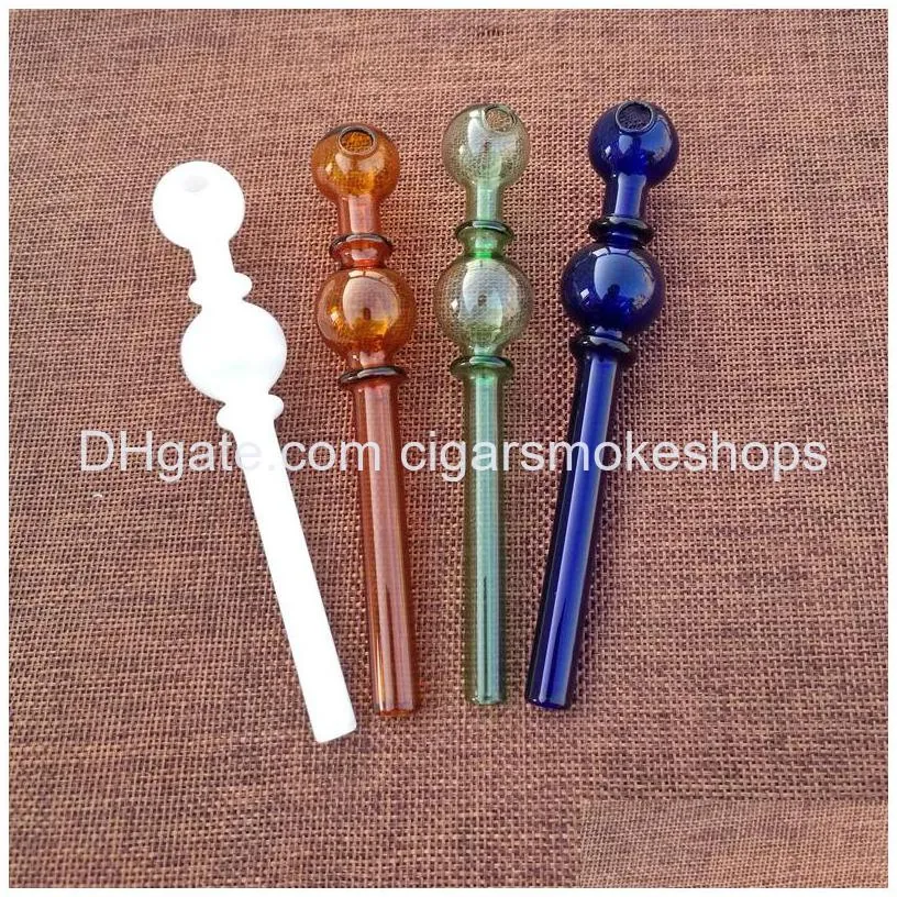 double ball glass pipe slender pyrex wax burner pipe colored round oil straight hand glass smoking pipes tobacco accessories sw53