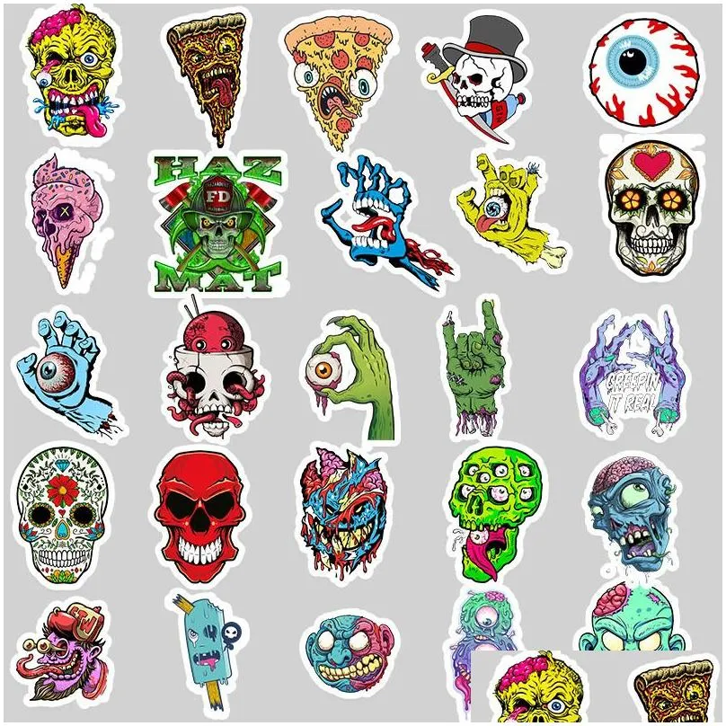 50pcs waterproof laptop skull horrible stickers graffities decals for car motorcycle bicycle luggage skateboard and home