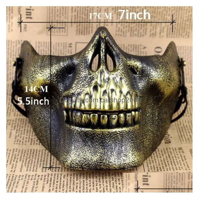 half face protective skull mask gold silver airsoft mask halloween party scary masks masquerade cosplay plastic horror mask dbc vt0781