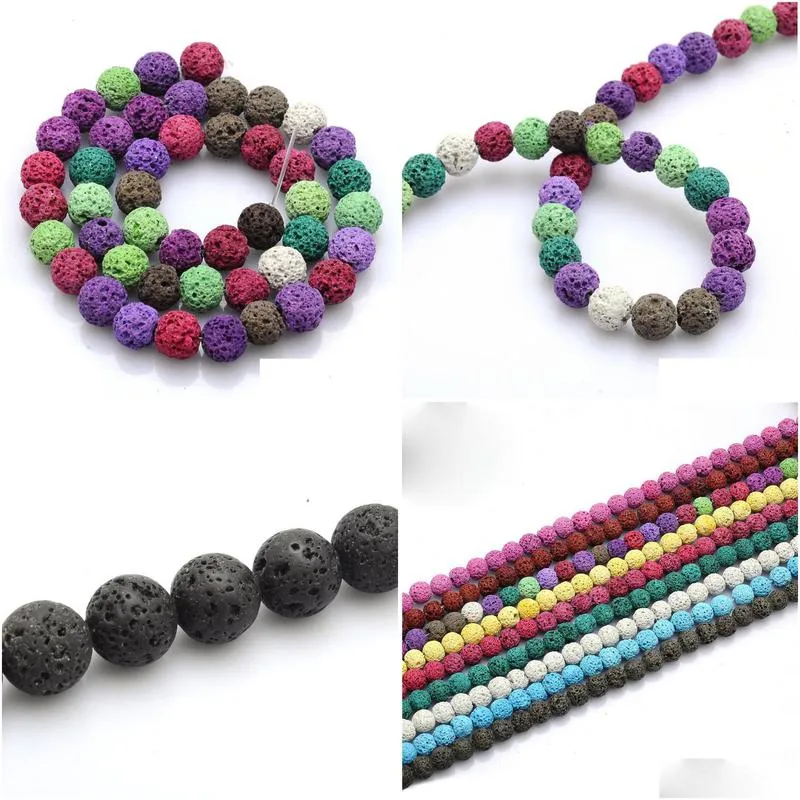 natural stone volcanic lava beads colorful black round rock lava loose beads 8mm for diy necklace bracelet jewelry making