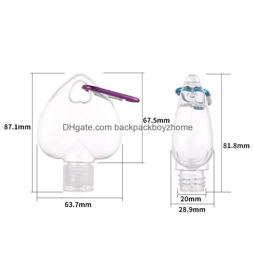50ml heart shape hand sanitizer bottle with keyring hook clear transparent plastic refillable containers christmas gift