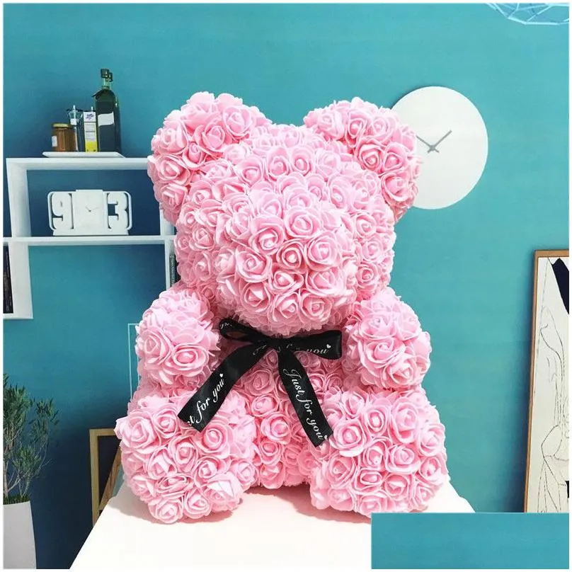 pe plastic artificial flowers rose bear multicolor foam rose flower teddy bear valentines day gift birthday party spring decoration