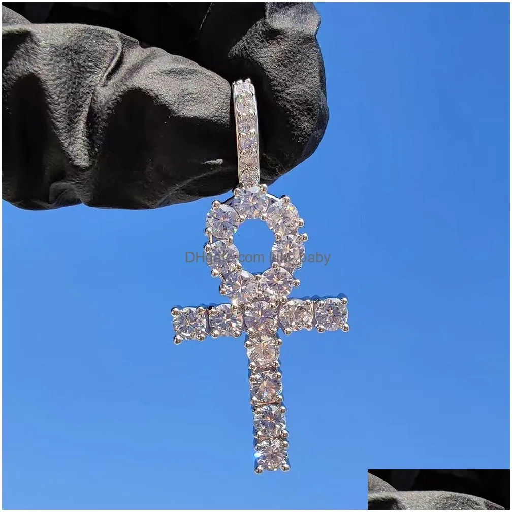 hip hop cross key pendant necklace jewelry bling diamond stone 18k real gold plated jewelry