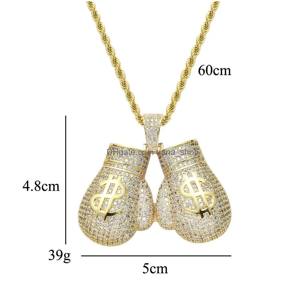 hip hop pair boxing gloves dollor pattern pendant necklace sports fitness jewelry 18k real gold plated jewelry