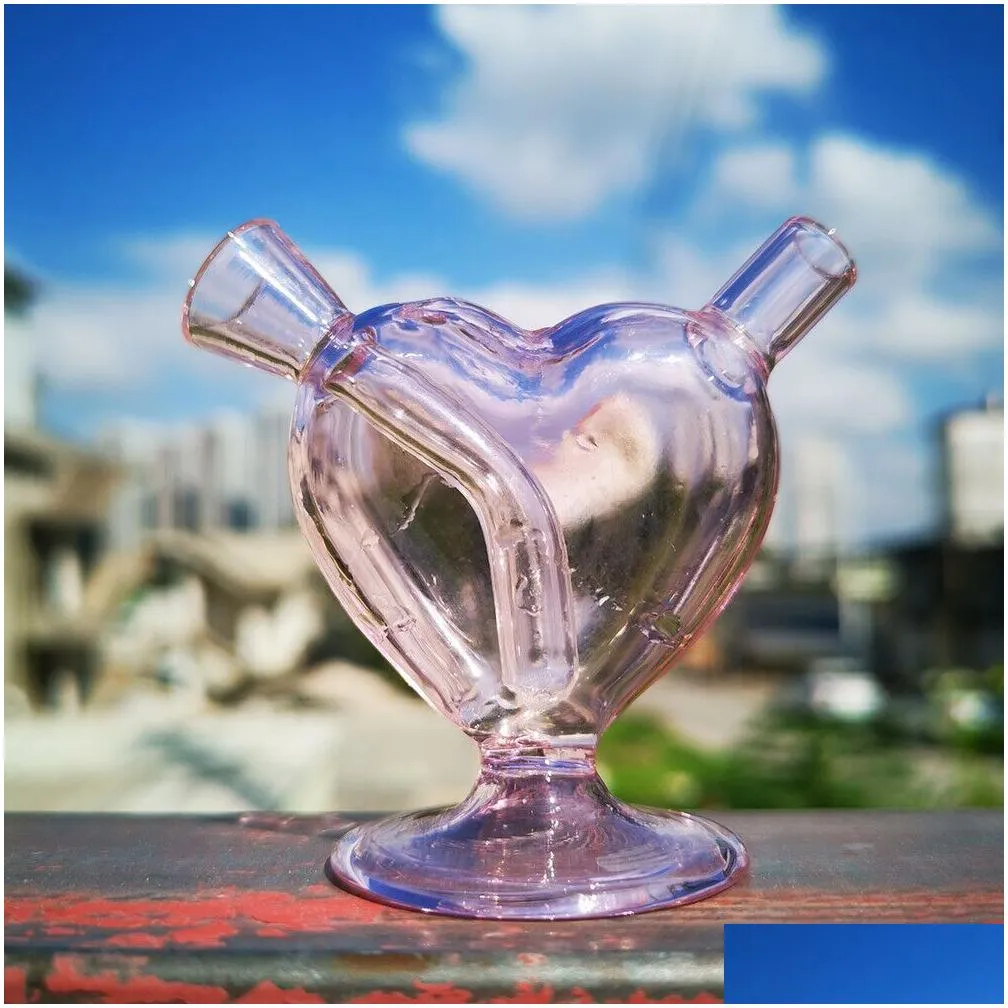 3 pink glass smoking hand pipes beautiful heart water bong tobacco accessories dab rig art oil burner spoon gift