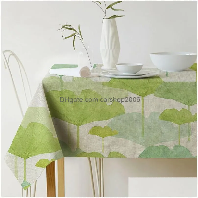 green plant print tablecloth linen waterproof table cloth art european table cover for party home decoration tablecloth wholesale dbc