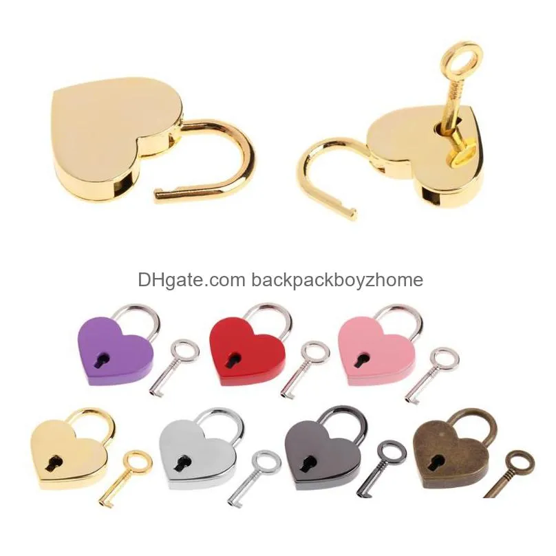 heart shape padlocks vintage hardware locks mini keys lock with key travel handbag suitcase padlock 30x39mm