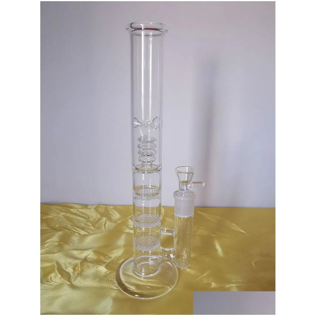 three layer honeycomb ablets filter bongs recycler water pipe glass bong smoking pipes 12.5 inches water 18.8mm joint