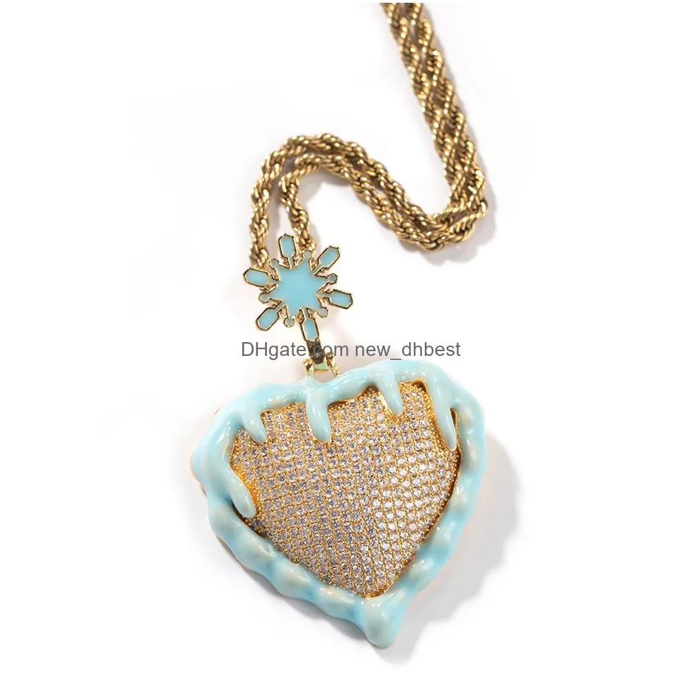 hip hop colorful drip enamel pendant necklace men women couple lover jewelry with full zircon