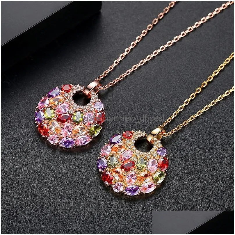 fashion colorful cubic zirconia pendant necklace 14k gold plated bling necklace jewelry women girl friend christmas gift