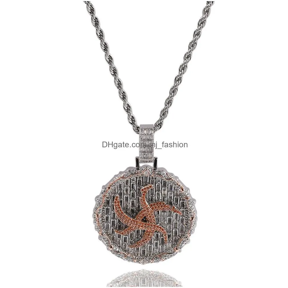 hip hop round pendant necklace full bling zircon 18k real gold plated jewelry