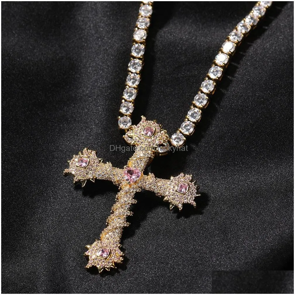 lover heart cross pendant necklace 18k real gold plated jewelry women men gift