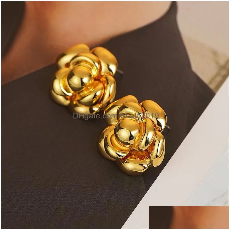 rose flower stud earrings 18k real gold plated jewelry women girl christmas gift
