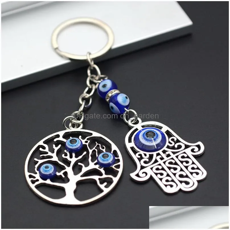 turkish evil eye keychains lucky blue eye tree charm key chain vintage keyring for men women car key pendant