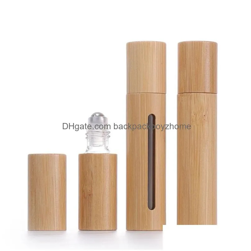 5ml bamboo roll on bottle open window creative glass  oil bottles mini cosmetic empty bottling packaging bottles perfume