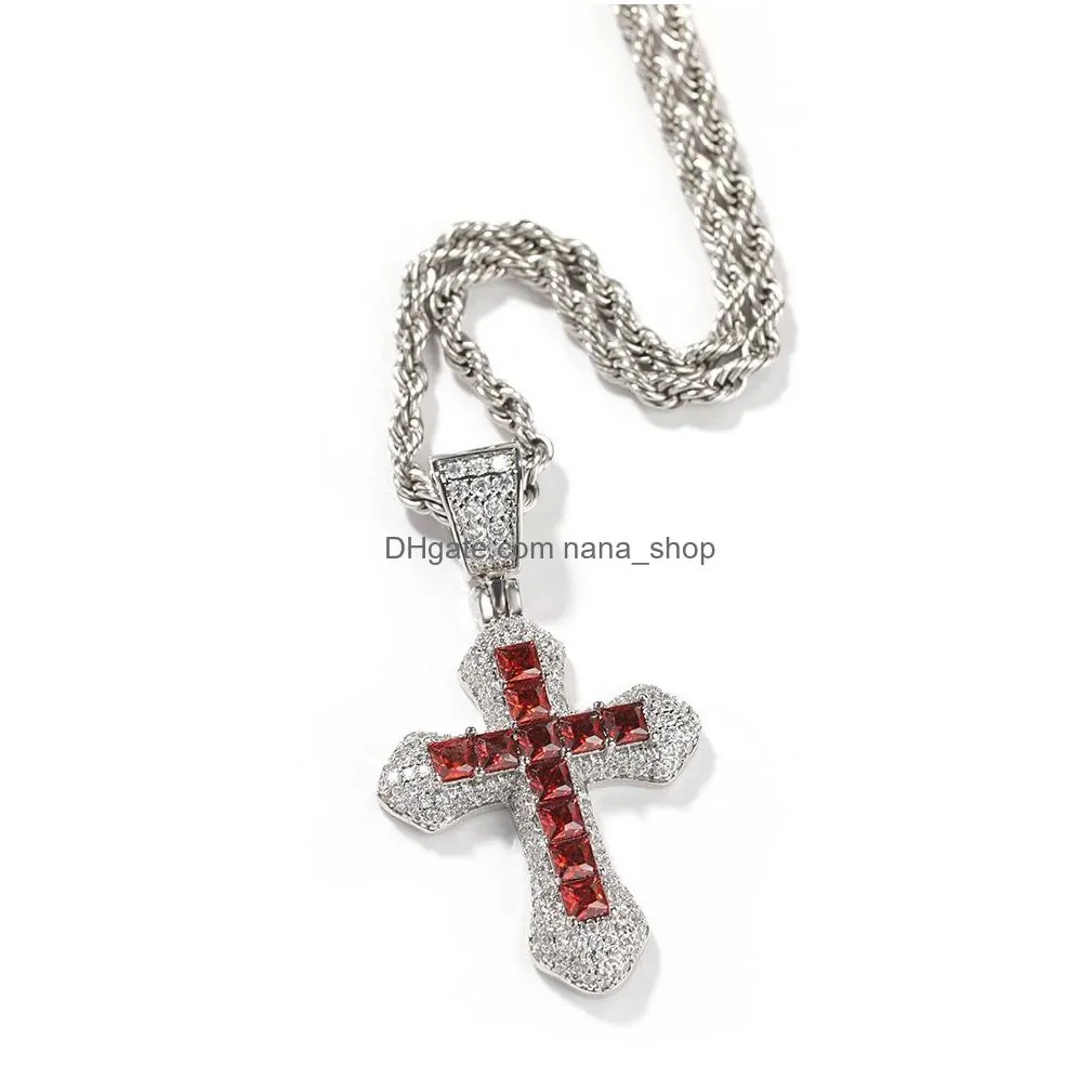 shining square zircon cross pendant necklaces jewelry hip hop men women lover gift religious jewelry