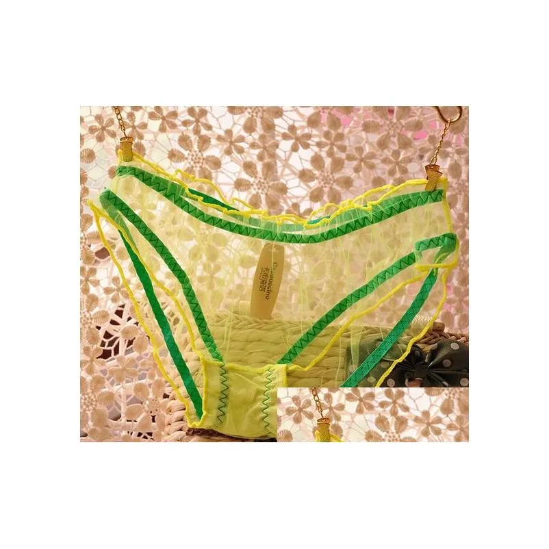 fashion women girl gauze lace panties transparent candy colors panty thong cotton briefs underwear knickers 6pcs gift