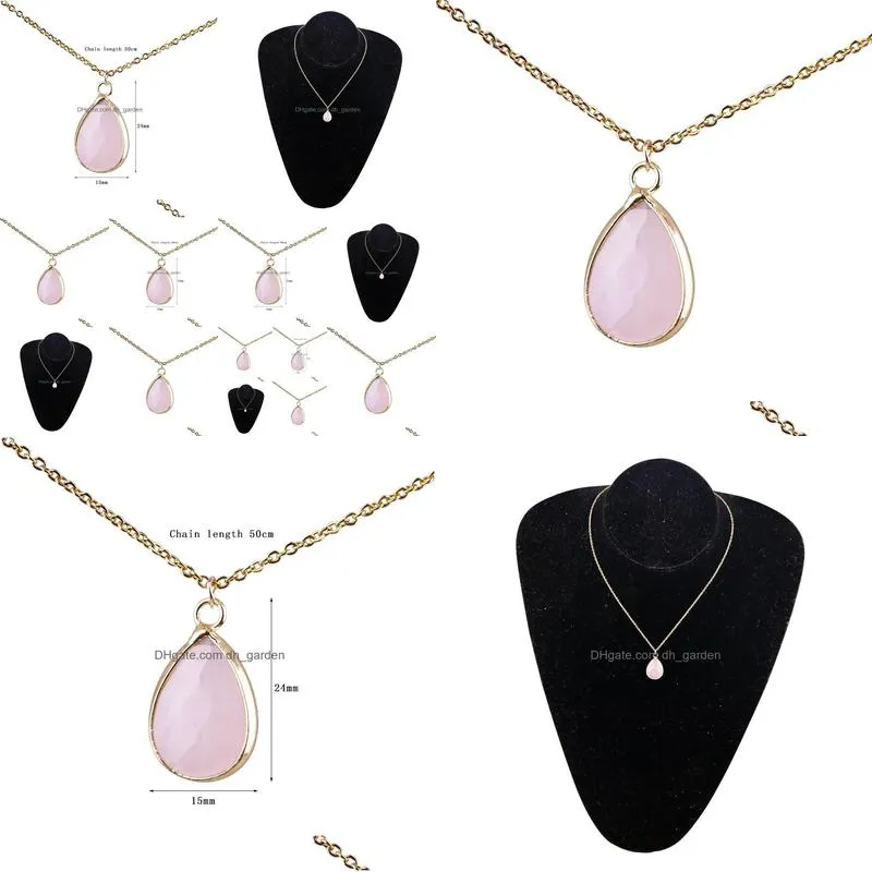 water drop rose quartz powder pink crystal copper package gold edge pendant necklace fashion necklace women jewelry