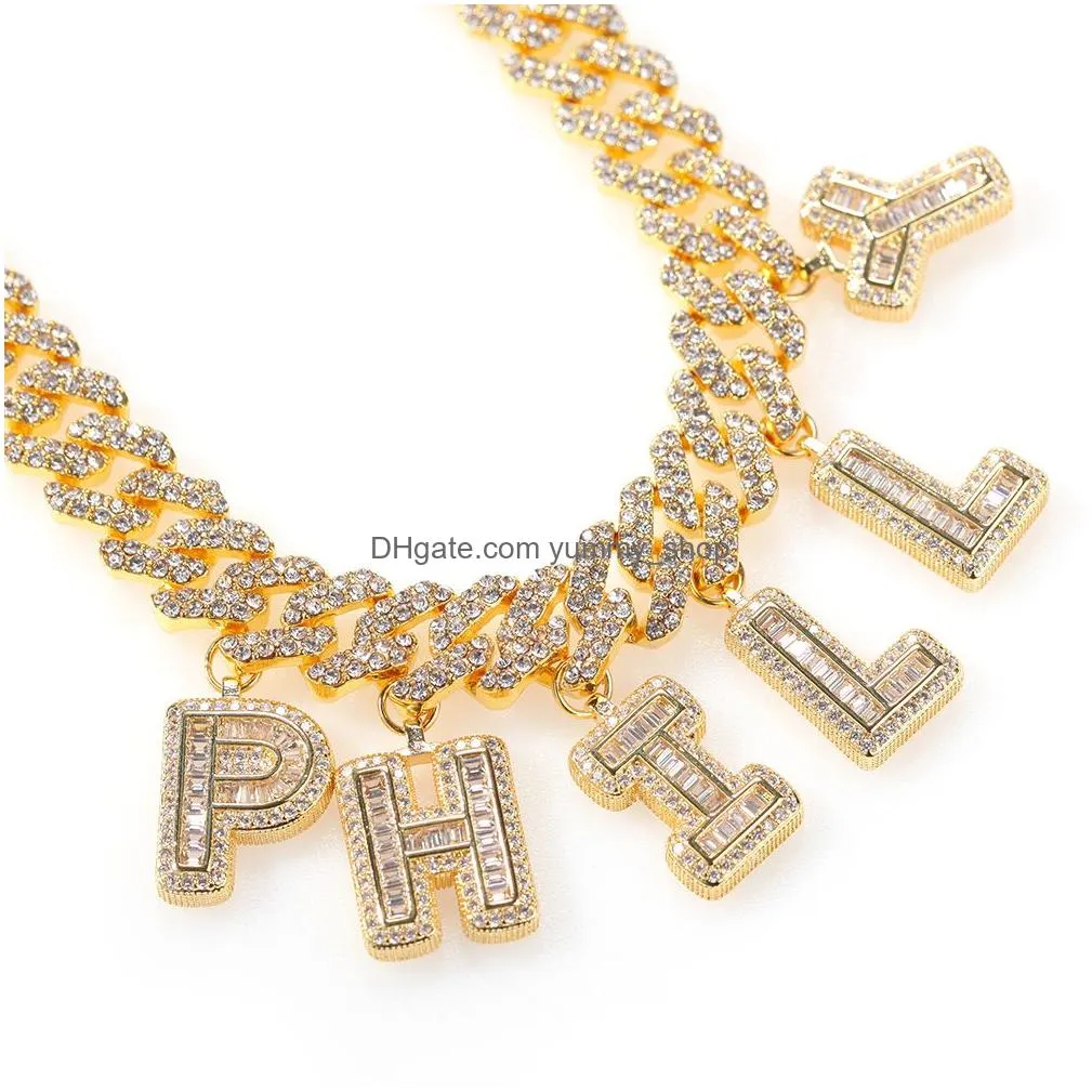 personalized name jewelry az letters pendant necklaces bracelets 12mm cuban chain real gold plated perfect gift