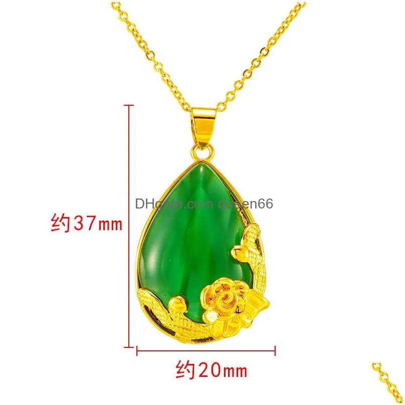 bling imitation jade flower pendant necklace 24k real gold plated jewelry women christmas gift