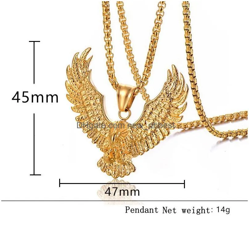 gold plated hawk pendant necklace retro stainless steel mens jewelry for an edgy style statement