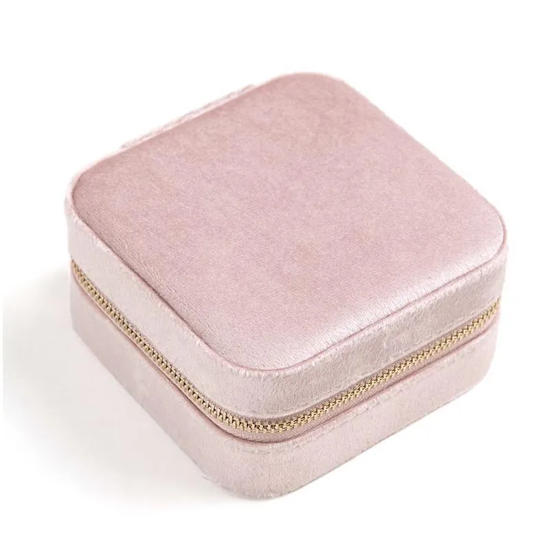 travel velvet jewelry box with mirror wedding gifts case for women girls small portable organizer boxes packaging