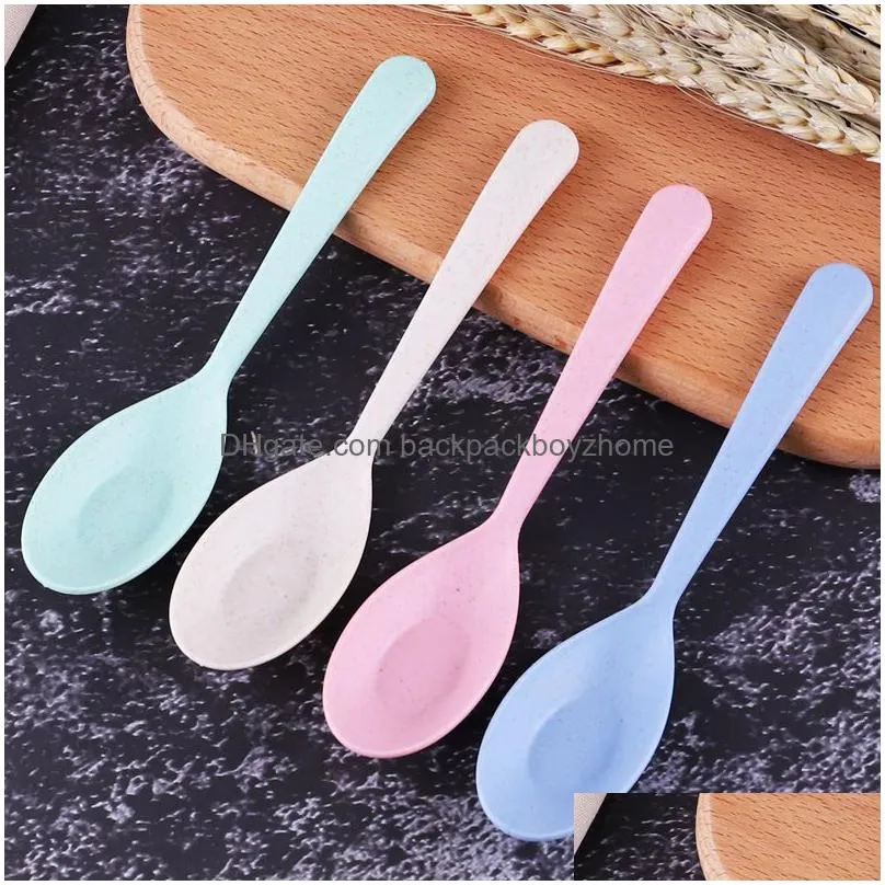 environmental wheat platycodon straw cutlery set flatware sets portable camping tableware spoon fork chopsticks customized logo