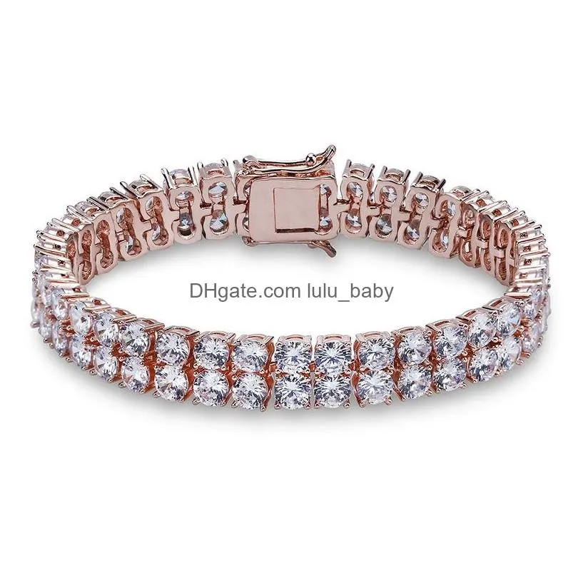 hip hop white zircon bling double layers tennis bracelet 18k real gold plated women bangle