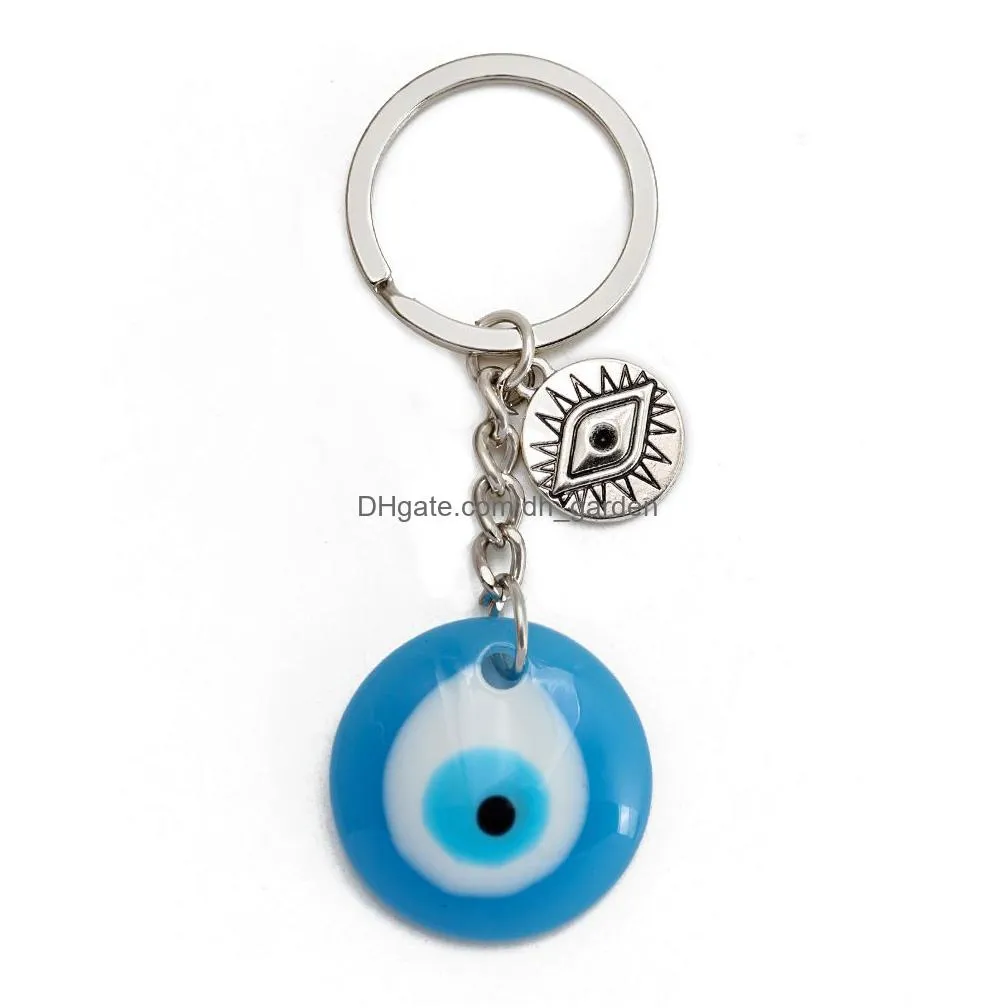 round turkish evil eye keychains lucky resin blue pink red eye heart charm key chain keyring for men women car key pendant