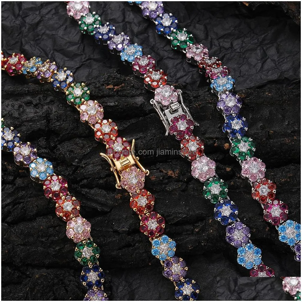 colorful flowers tennis chian necklace bracelets jewelry set female women gift