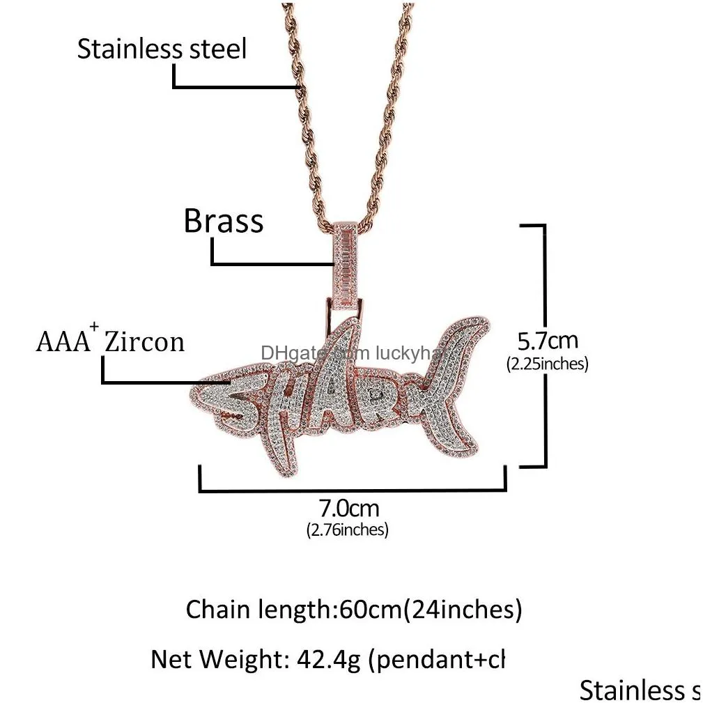 hip hop shark letters pendant necklace jewelry for women men real gold plated