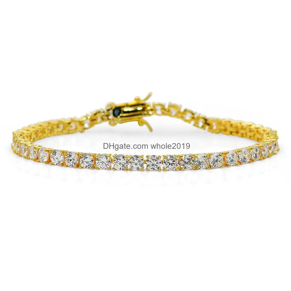 3/4/5mm hip hop tennis bracelets white zircon bling shining 24k gold plated bangle jewelry