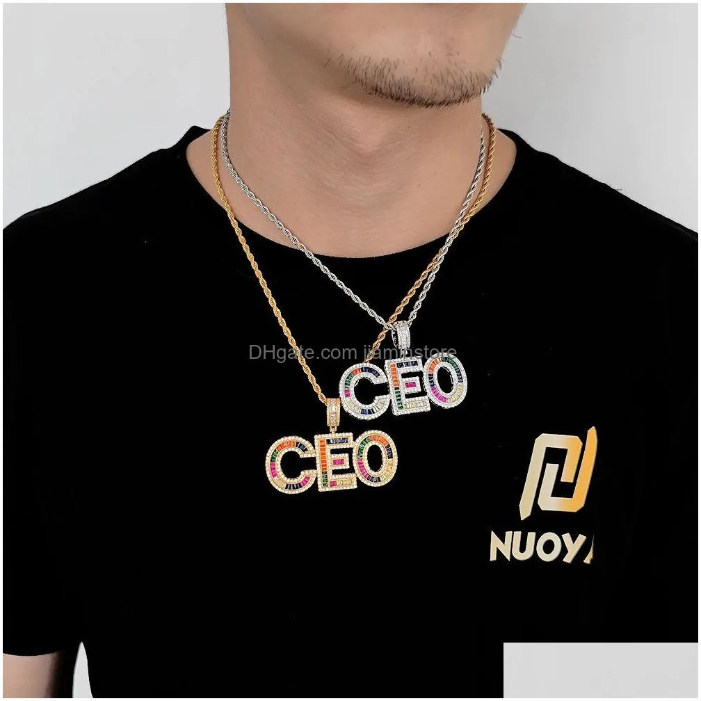 az custom name letters pendant necklaces bling colorful capital letter t zircon men women gift