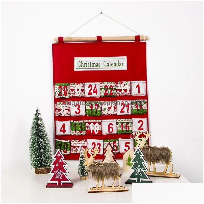 red christmas advent calendar wall hanging xmas ornament printing candy bag count down admission gift bags home decoration dbc vt1019