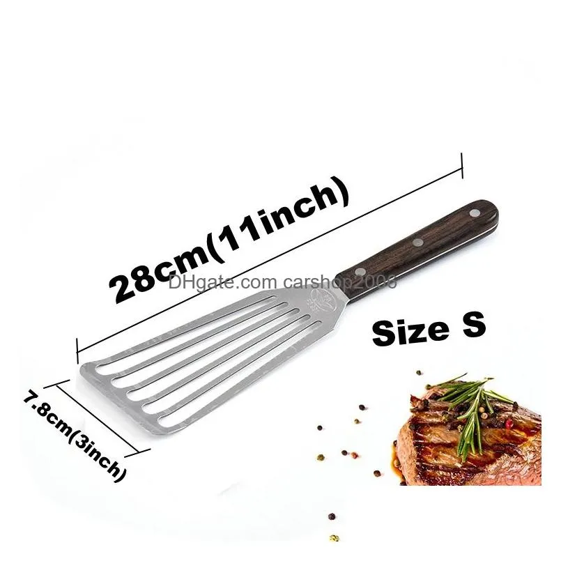 burdock shovel stainless steel wooden handle shovel kitchen multifunction steak shovel fried fish eel shovels kitchen tool dbc vt0838