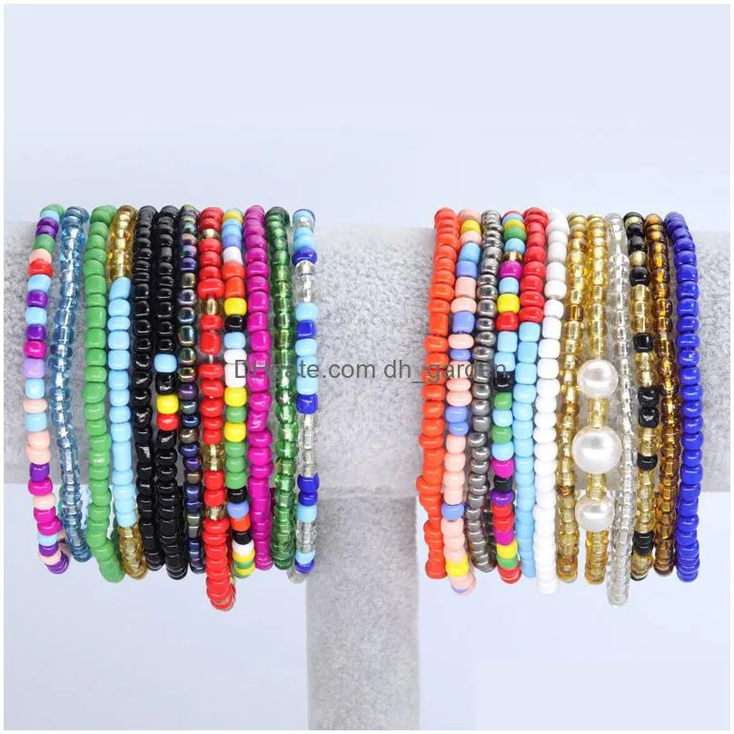 handmade rope chain glass crystal rice beaded elasticity bracelets for women jewelry