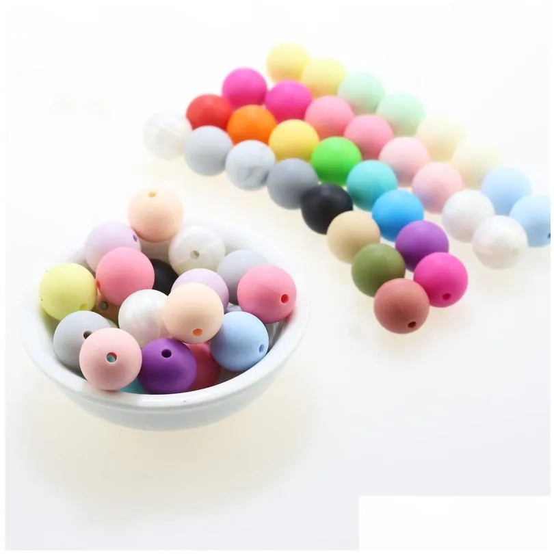 100pc 15mm loose silicone beads for teething necklace baby beads for chew teether bpa loose beads teether 220519