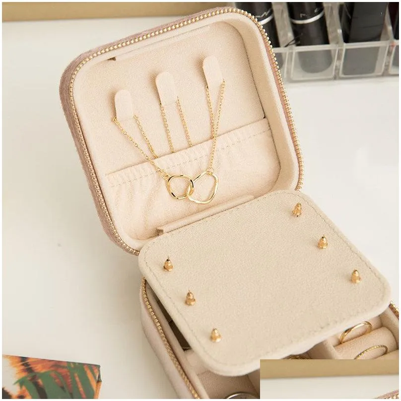 travel velvet jewelry box with mirror gifts case for women girls small portable organizer boxes for rings earrings necklaces bracelets