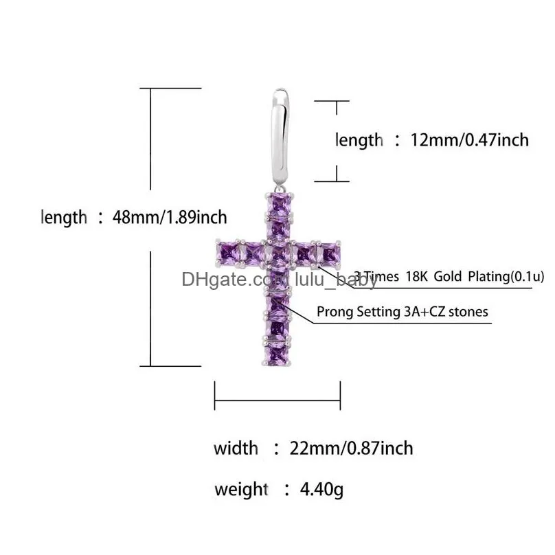 hip hop shining charm cross stud earrings style colorful bling zircon dangle earrings platinum plated wholesale