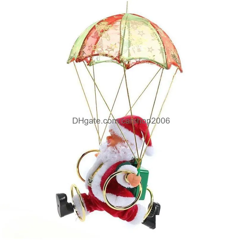 electric christmas santa claus toy hanging rotation parachute turn musical pendant christmas gift for child toy party supplies bc