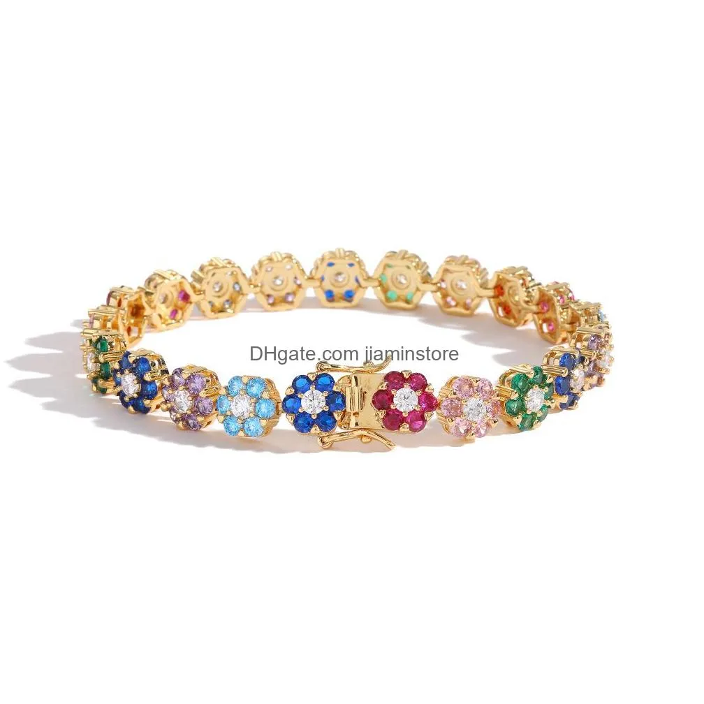 colorful flowers tennis chian necklace bracelets jewelry set female women gift