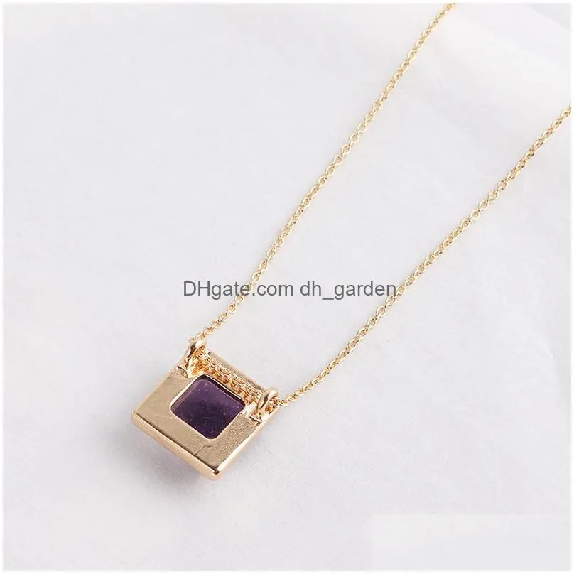 square rose quartz powder pink crystal copper package gold edge pendant necklace fashion necklace women jewelry