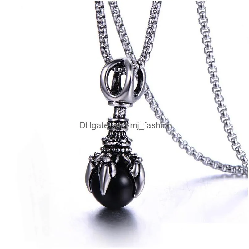 retro pendant necklaces 316l stainless steel mens monster dragon claw king kong glass beads jewelry