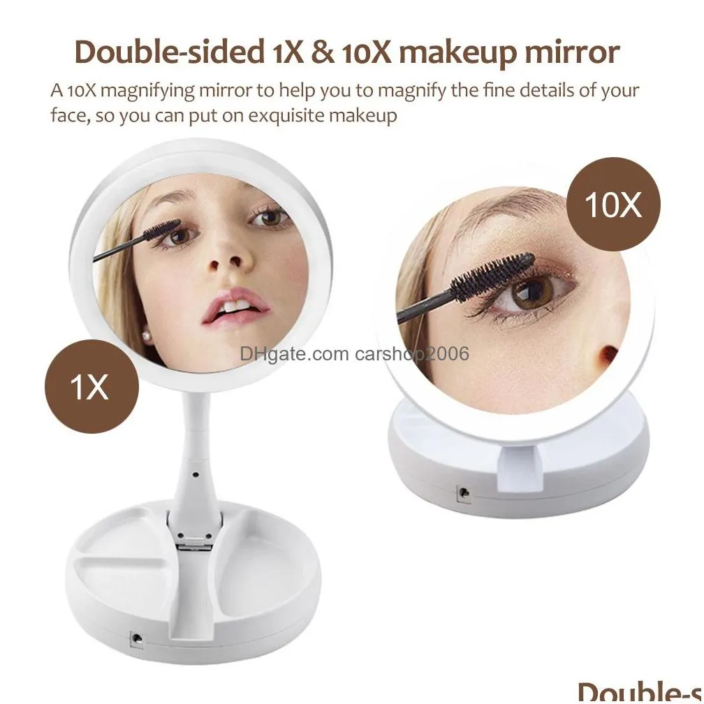 portable led lighted makeup mirror vanity compact make up pocket mirrors vanity cosmetic mirror 10x magnifying glasses vt00051