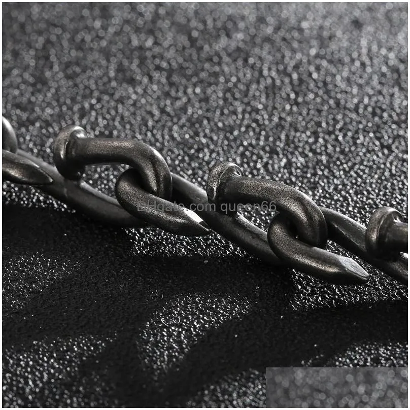 nail link chain bracelets punk mens retro stainless steel hip hop rock bangle jewelry