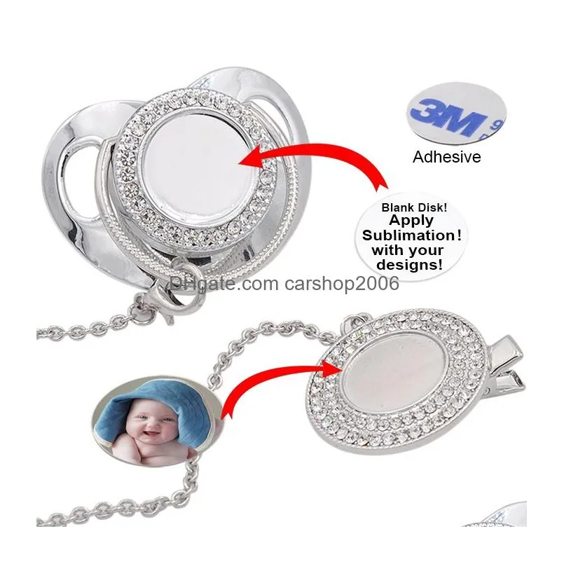 customize sublimation bling pacifier with clip necklace crystals party favor for baby keepsake brithday gift