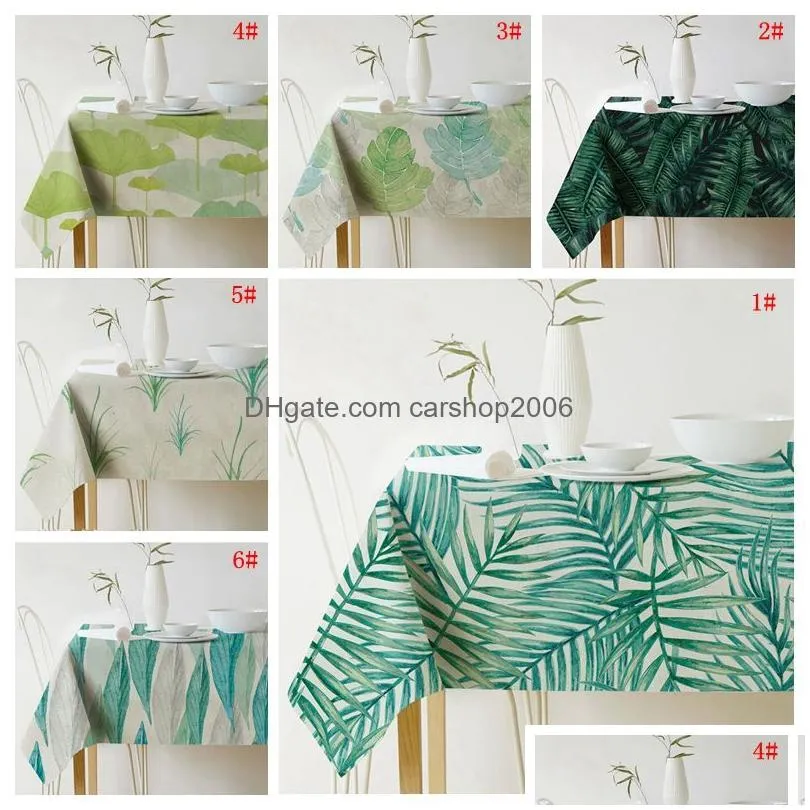 green plant print tablecloth linen waterproof table cloth art european table cover for party home decoration tablecloth wholesale dbc