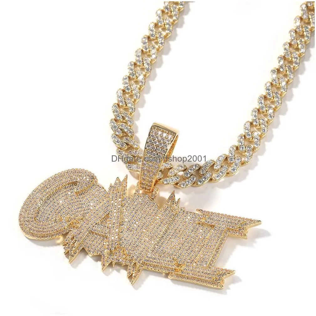 topbling az custom name letters pendant necklaces bling 5a zircon 18k real gold plated