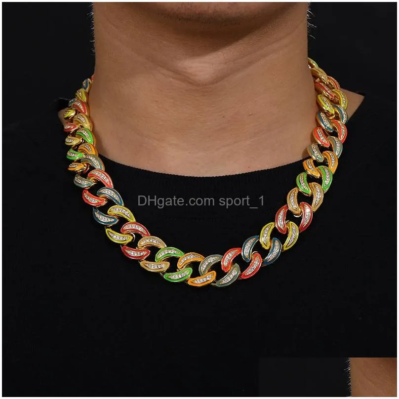 18mm hip hop cuban link chain necklace bracelet jewelry set colorful 18k real gold plated for men gift